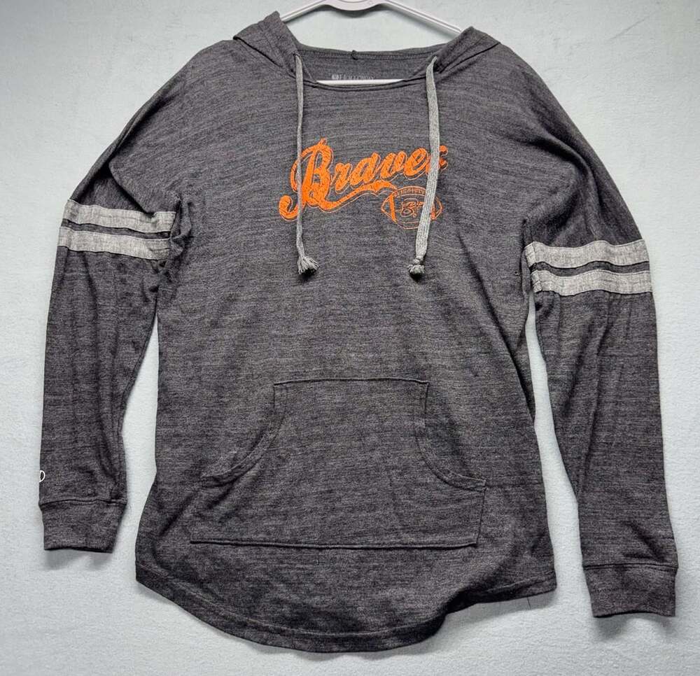 Holloway Braves Football Charcoal Grey Long Sleeve Hooded T-Shirt Hoodie Medium